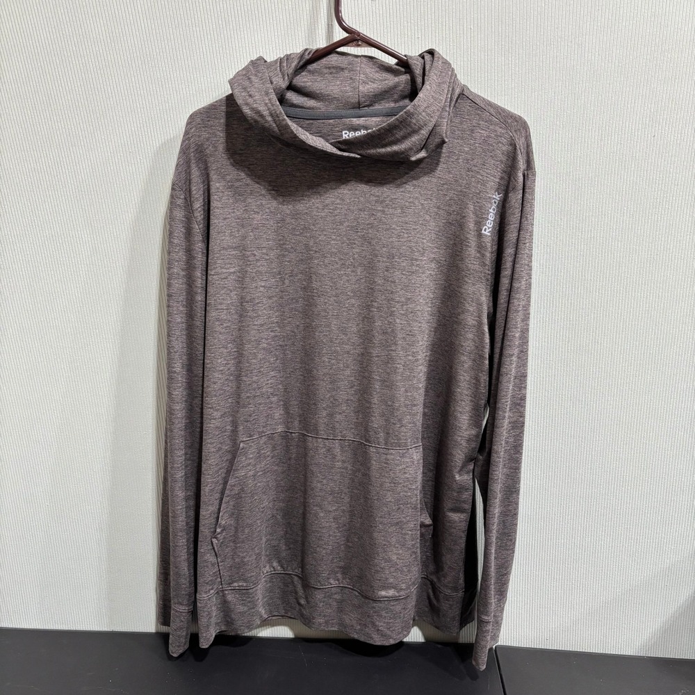 Reebok Gray Hooded Long Sleeve Shirt Men's Size L Stretch Athletic Fit